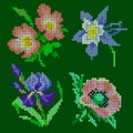Vector illustration cross stitch flower set
